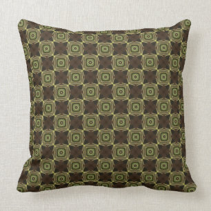 Green, Brown & Tan Geometric Squares Throw Pillow