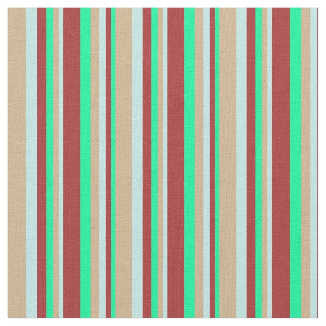 Green, Brown, Turquoise, and Tan Stripes Fabric (Close Up)