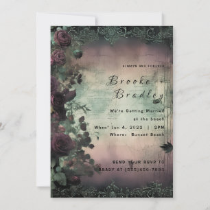 Green & Brown Vintage Rose Wedding Invitation