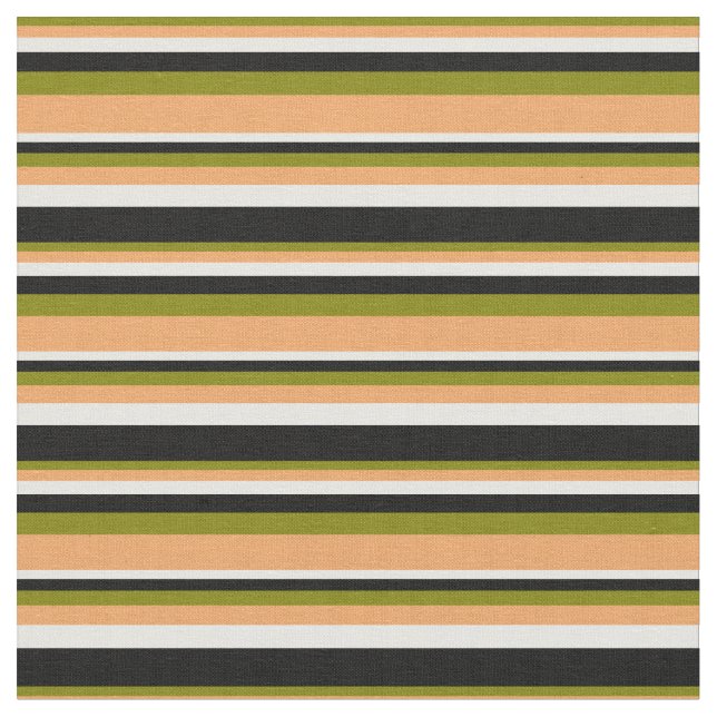 Green, Brown, White, and Black Stripes Pattern Fabric (Close Up)