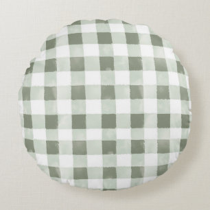 Green Brown White Plaid Stripes   Round Cushion