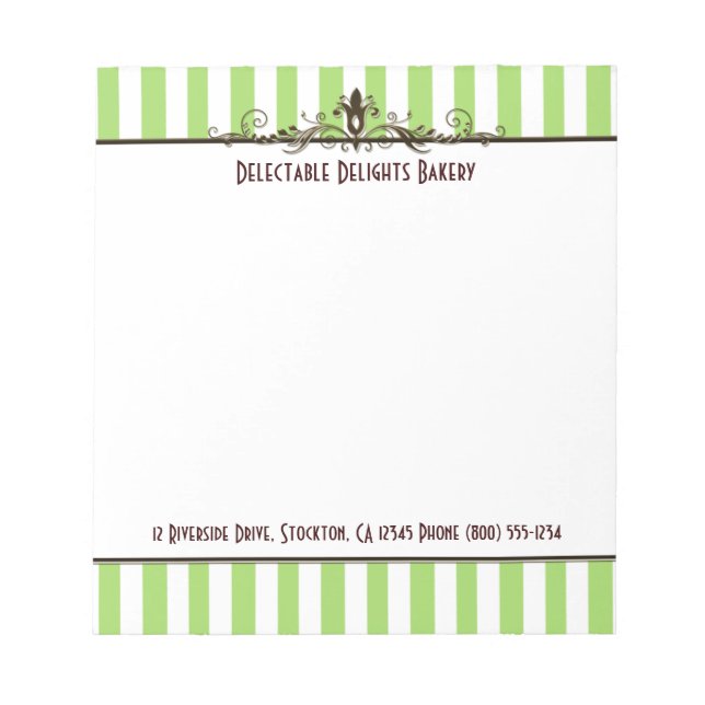Green, Brown, White, Striped & Scrolled Notepad (Front)