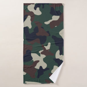 Green Brown woodland camo camouflage pattern Bath Towel
