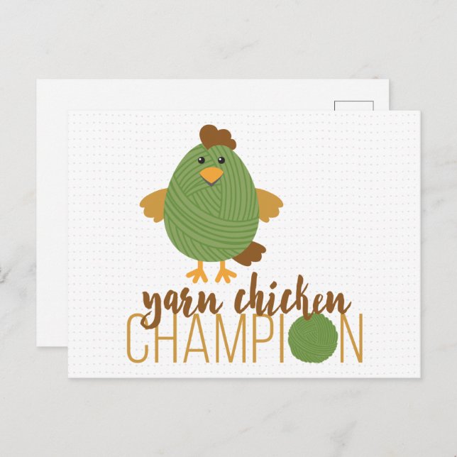 Green & Brown Yarn Chicken Champion Postcard (Front/Back)