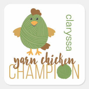 Green & Brown Yarn Chicken Champion Square Sticker