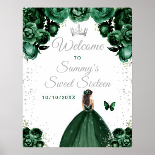 Green Brunette Hair Princess Sweet Sixteen Welcome Poster