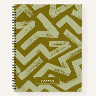 Green Brush Lines Geometric Pattern Personalised Notebook