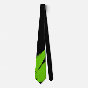 Green Brush Modern Black Background Tie