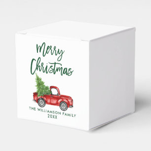 Green Brush Script Merry Christmas Vintage Truck Favour Box