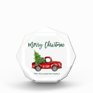 Green Brush Script Vintage Truck Christmas Photo Block