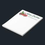Green Brush Script Vintage Truck Christmas Tree Notepad<br><div class="desc">Green Brush Script Watercolor Vintage Red Truck with Christmas Tree - Merry Christmas Note Pad</div>