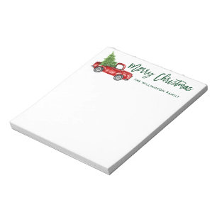 Green Brush Script Vintage Truck Christmas Tree Notepad