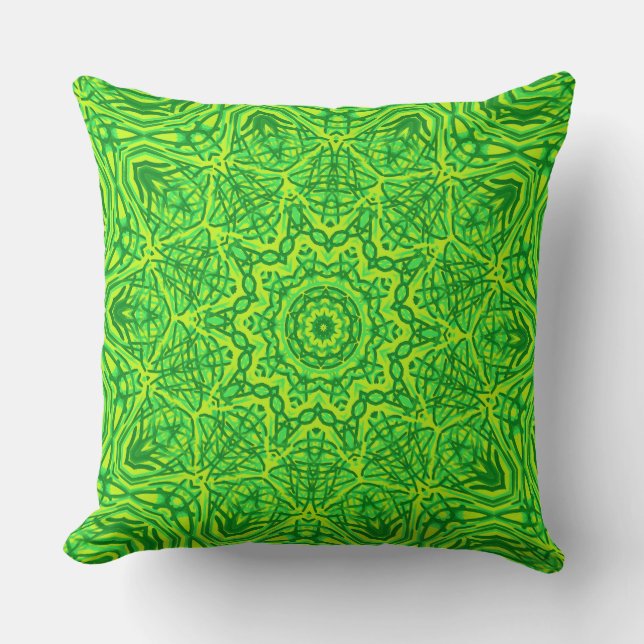 Green Brush Strokes Artist Circle Pattern Pillow (Front)