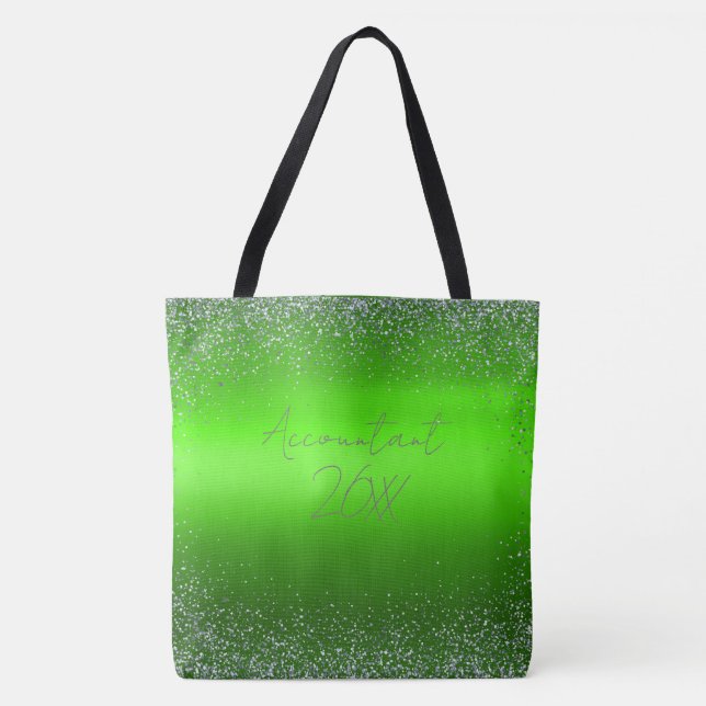 Green Brushed Metal Glitter Monogram Simple | Tote Bag (Front)