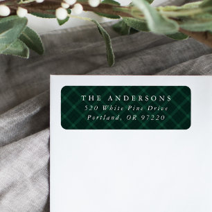 Green Brushed Plaid Holiday Return Address Label