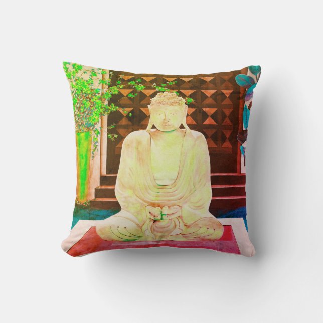 Green Buddah Throw Pillow (Front)