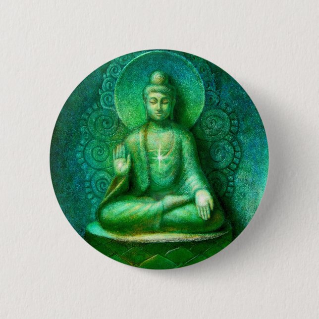 Green Buddha 6 Cm Round Badge (Front)