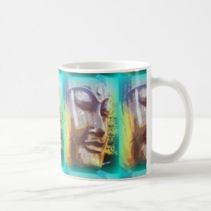 green buddha faces coffee mug