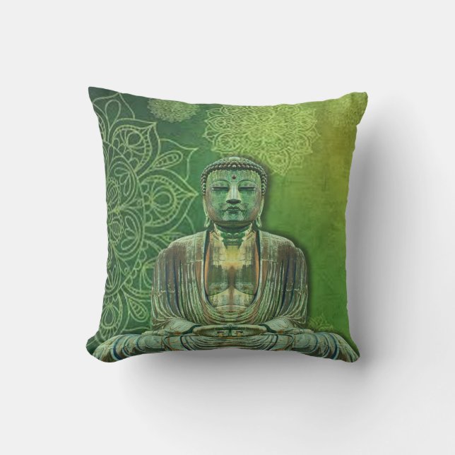 Green Buddha Lotus Flower Cushion (Front)