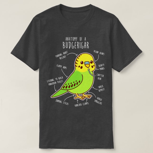 Green Budgie Anatomy T-Shirt (Design Front)