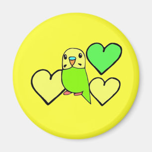 Green Budgie with Hearts Magnet