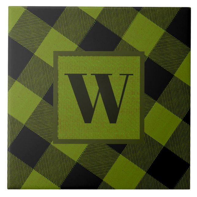 Green Buffalo Check Garden Ceramic Tile (Front)