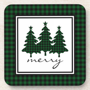 Green Buffalo Check Pine Trees Coaster