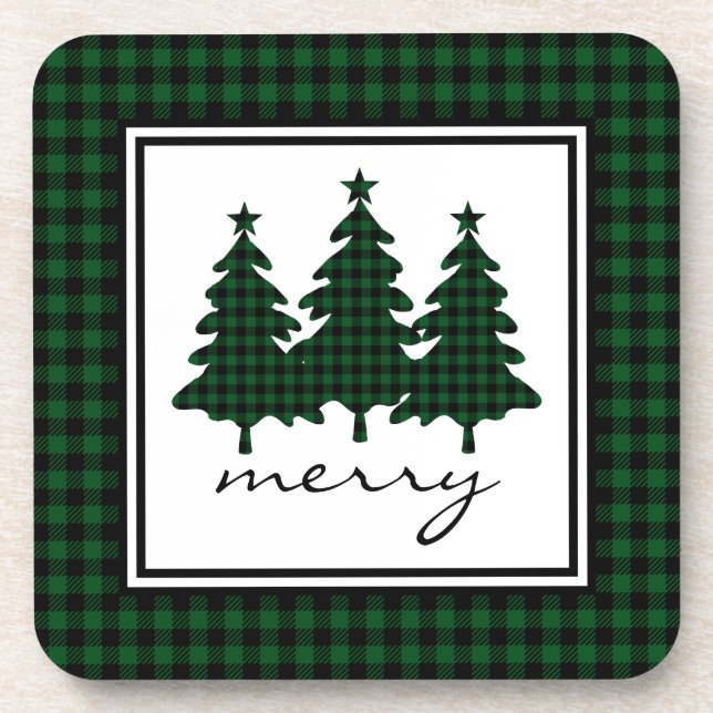 Green Buffalo Check Pine Trees Coaster (Front)