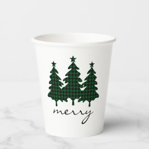 Green Buffalo Check Pine Trees Paper Cups