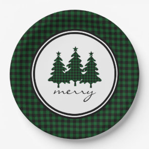 Green Buffalo Check Pine Trees Paper Plate
