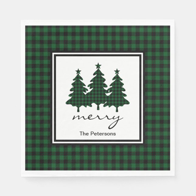 Green Buffalo Check Pine Trees Personalised Napkin (Front)