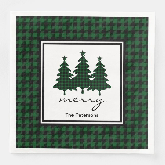 Green Buffalo Check Pine Trees Personalised Napkin (Front)