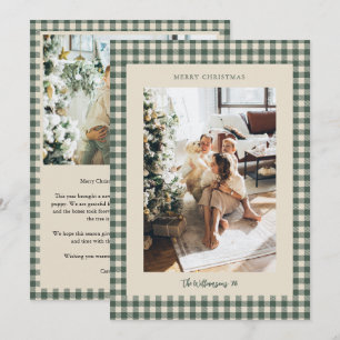 Green Buffalo Check Plaid 2 Photo Christmas Letter Holiday Card