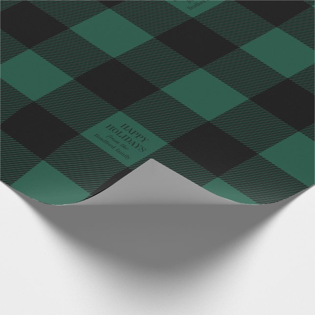 Green Buffalo Check Plaid Personalised Holiday Wrapping Paper (Corner)