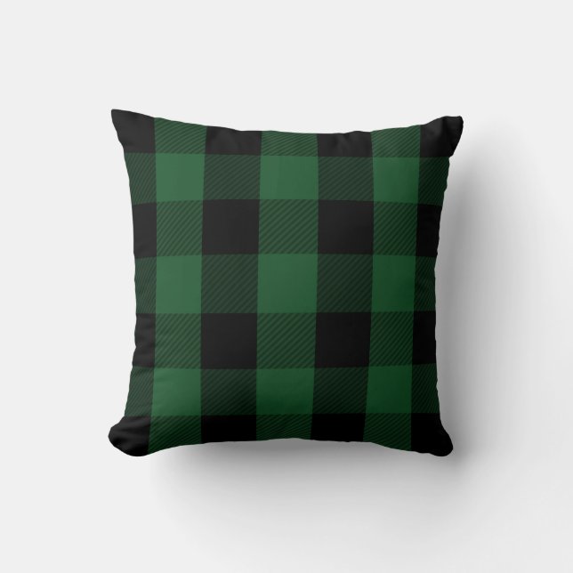 Green Buffalo Check | Rustic Plaid Pattern Cushion (Front)