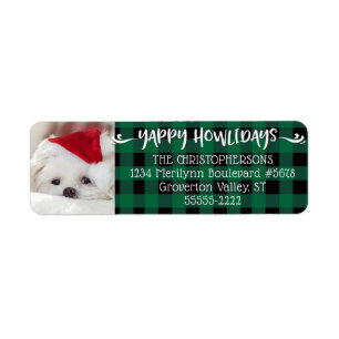 Green Buffalo Check YAPPY HOWLIDAYS Dog Photo Return Address Label