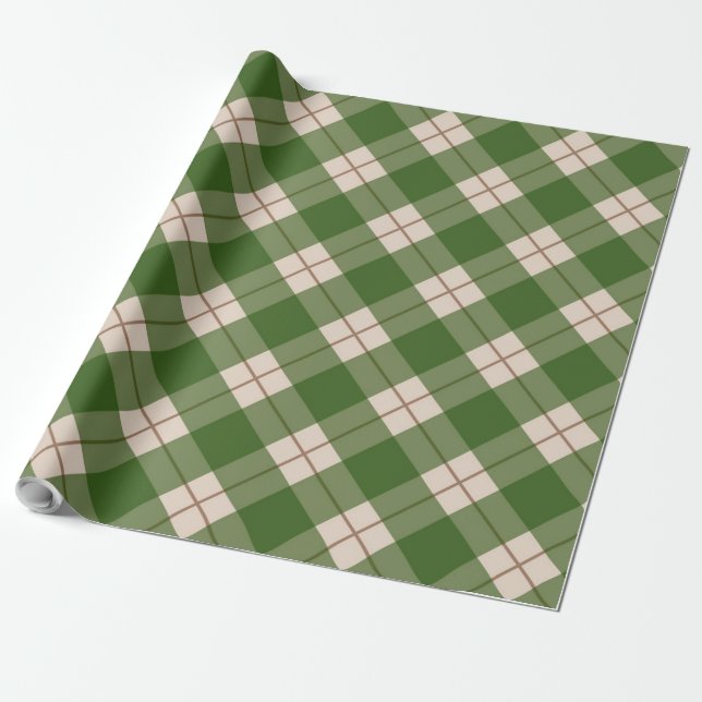Green Buffalo Checks Christmas Wrapping Paper (Unrolled)