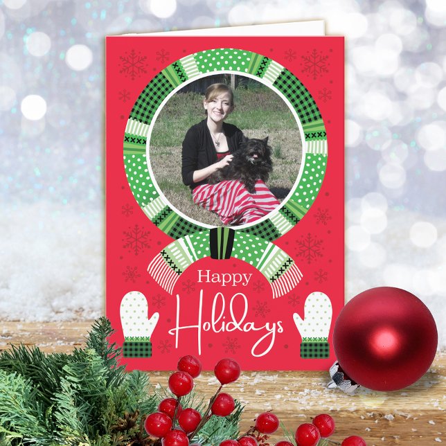 Green Buffalo Checks Photo Happy  Holiday Card (Creator Uploaded)