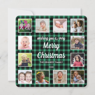 Green Buffalo Plaid 12 Photo Collage   Christmas Holiday Card