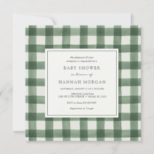 Green Buffalo Plaid Baby Shower Invitation