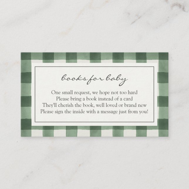 Green Buffalo Plaid Books for Baby Enclosure Card (Front)