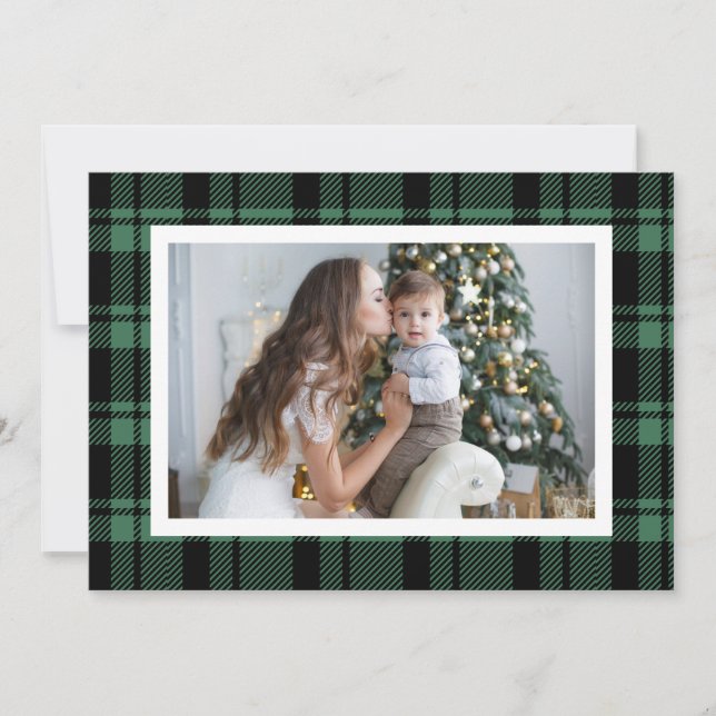 Green Buffalo Plaid Christmas Photo Holiday Card (Front)