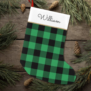 Green Buffalo Plaid Custom Name Rustic Small Christmas Stocking