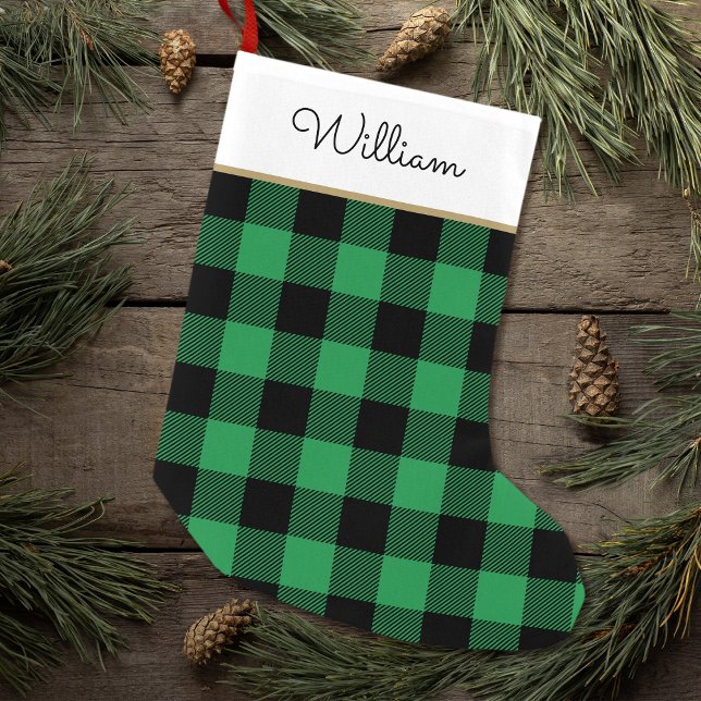 Green Buffalo Plaid Custom Name Rustic Small Christmas Stocking (Creator Uploaded)