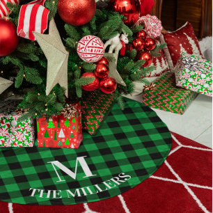 Green Buffalo Plaid Family Monogram Brushed Polyester Tree Skirt