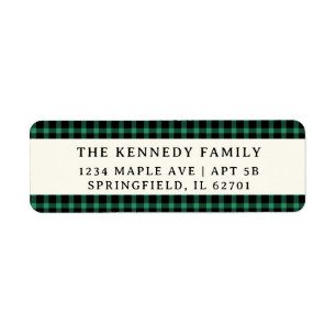 Green Buffalo Plaid Family Name Christmas Holiday  Return Address Label