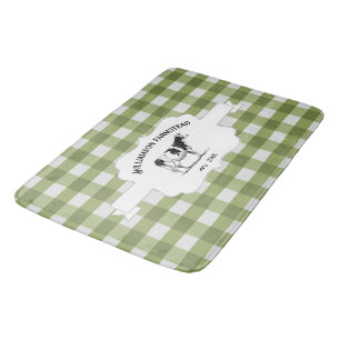 Green Buffalo Plaid Farm Cow Bath Mat
