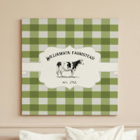 Green Buffalo Plaid Farm Cow Canvas Print