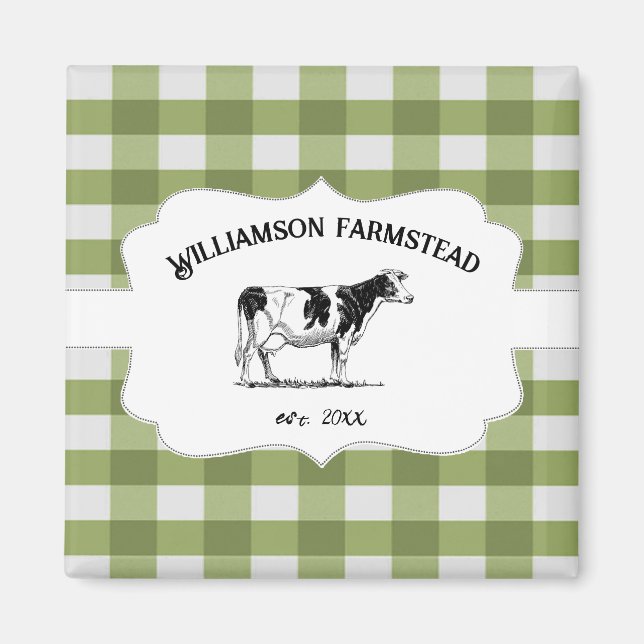 Green Buffalo Plaid Farm Cow Magnet (Front)