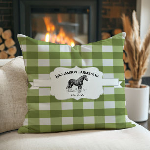 Green Buffalo Plaid Farm Horse Cushion